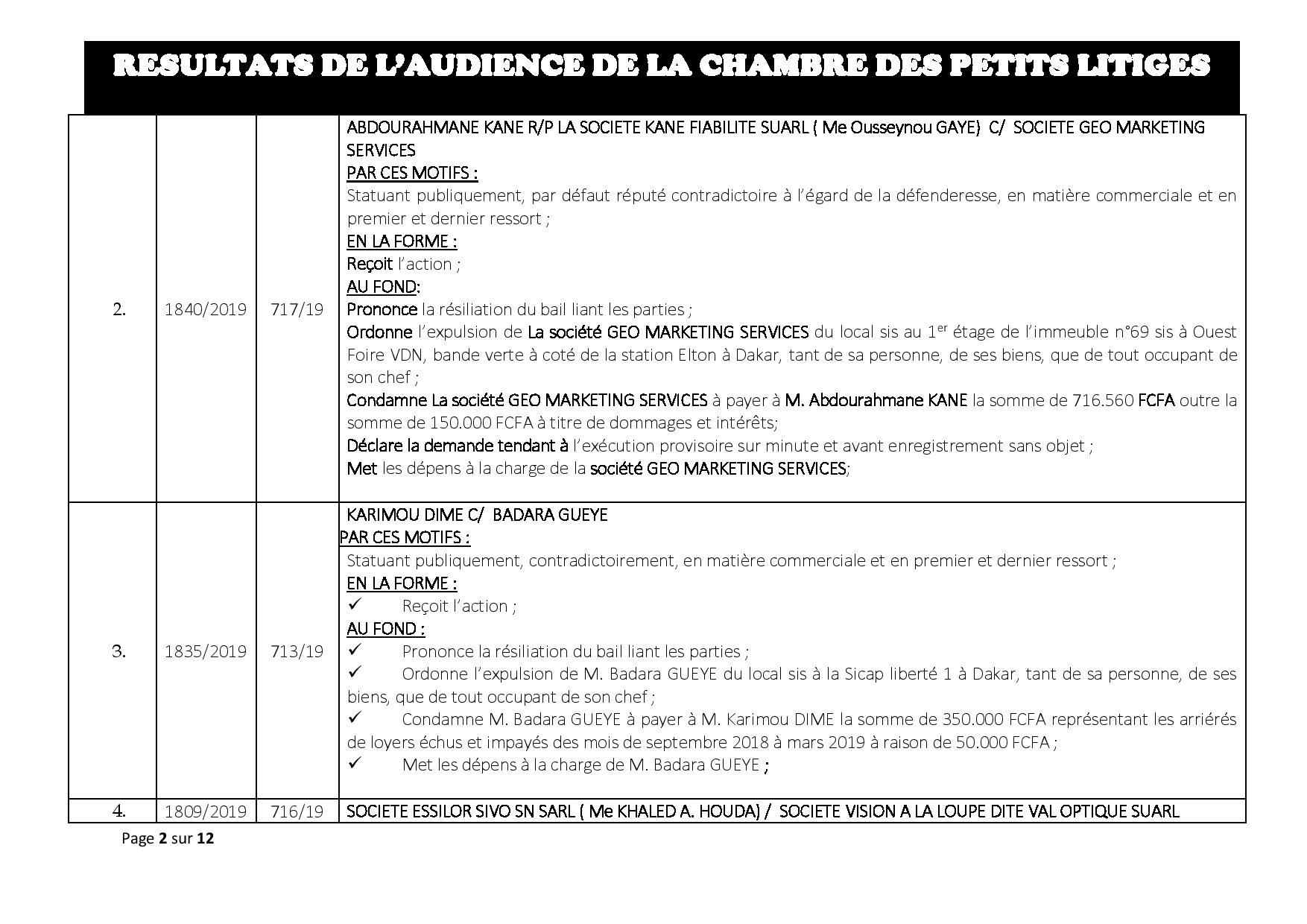 Tribunal de Commerce: délibérés vidés de la Chambre des petits litiges du 21 mai 2019