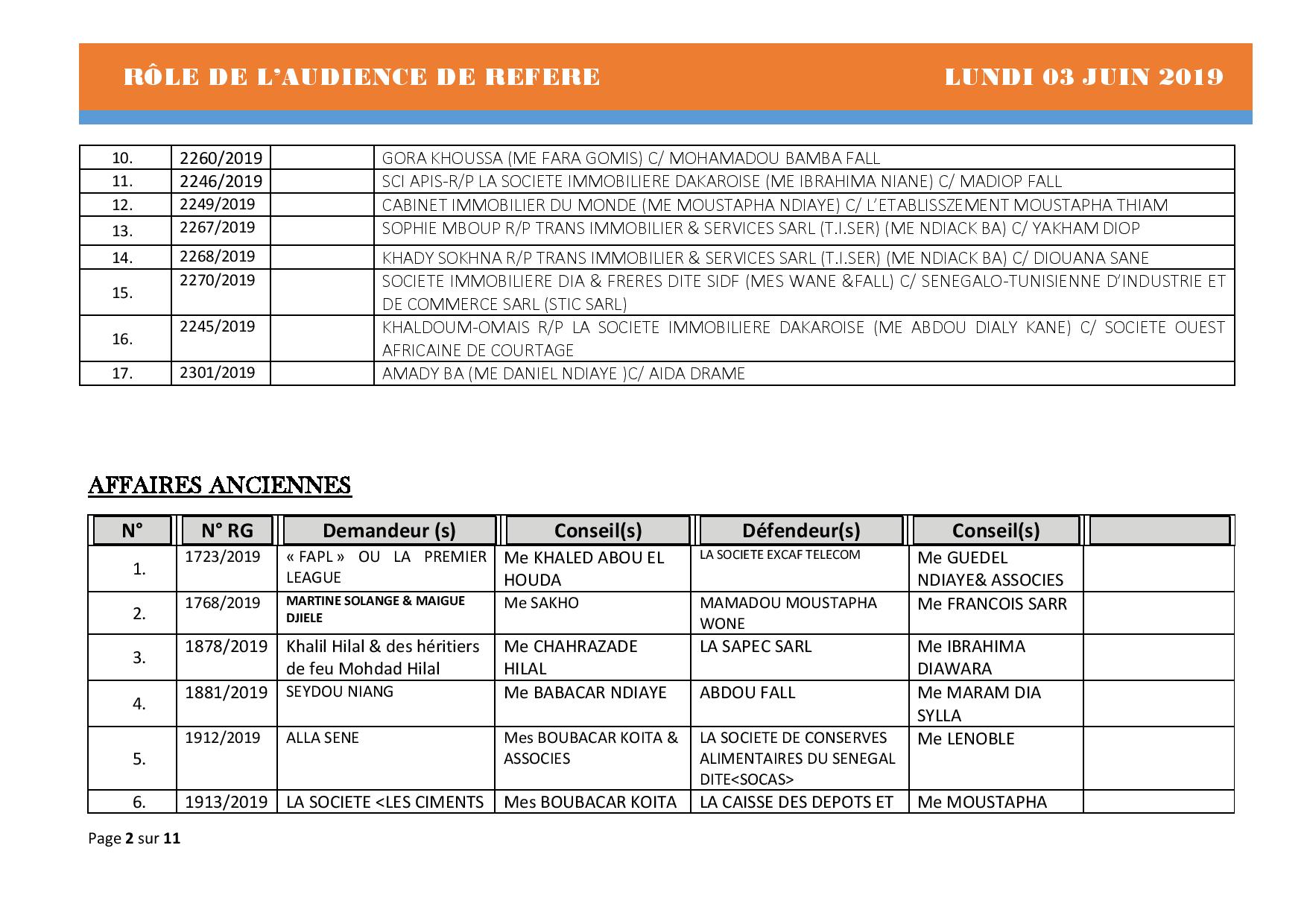 Audience de Référé de ce lundi 3 juin 2019 