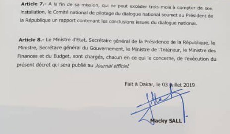 Dialogue national – Le document qui fixe tout