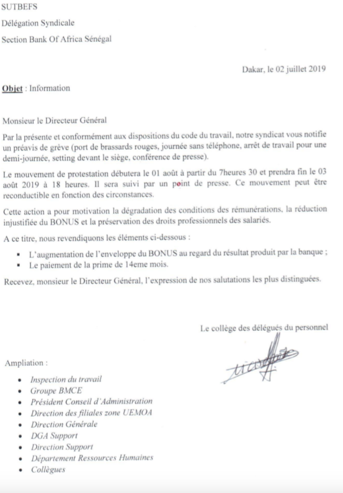 Réduction des primes: Les employés de la BOA comptent se faire entendre…