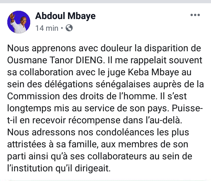 Décès de Tanor Dieng: Le témoignage émouvant d'Abdoul Mbaye