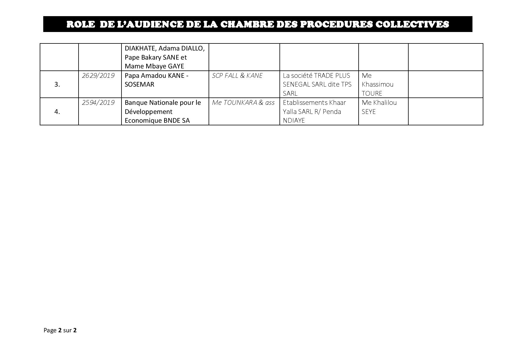 Audiences de la Chambre des Procédures Collectives de ce vendredi 19 juillet 2019