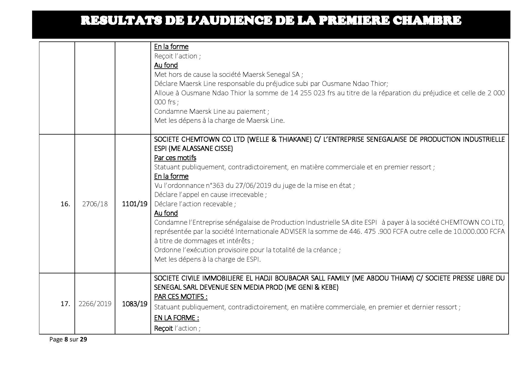 Tribunal du Commerce: Délibérés des Audiences du mercredi 24 juillet  