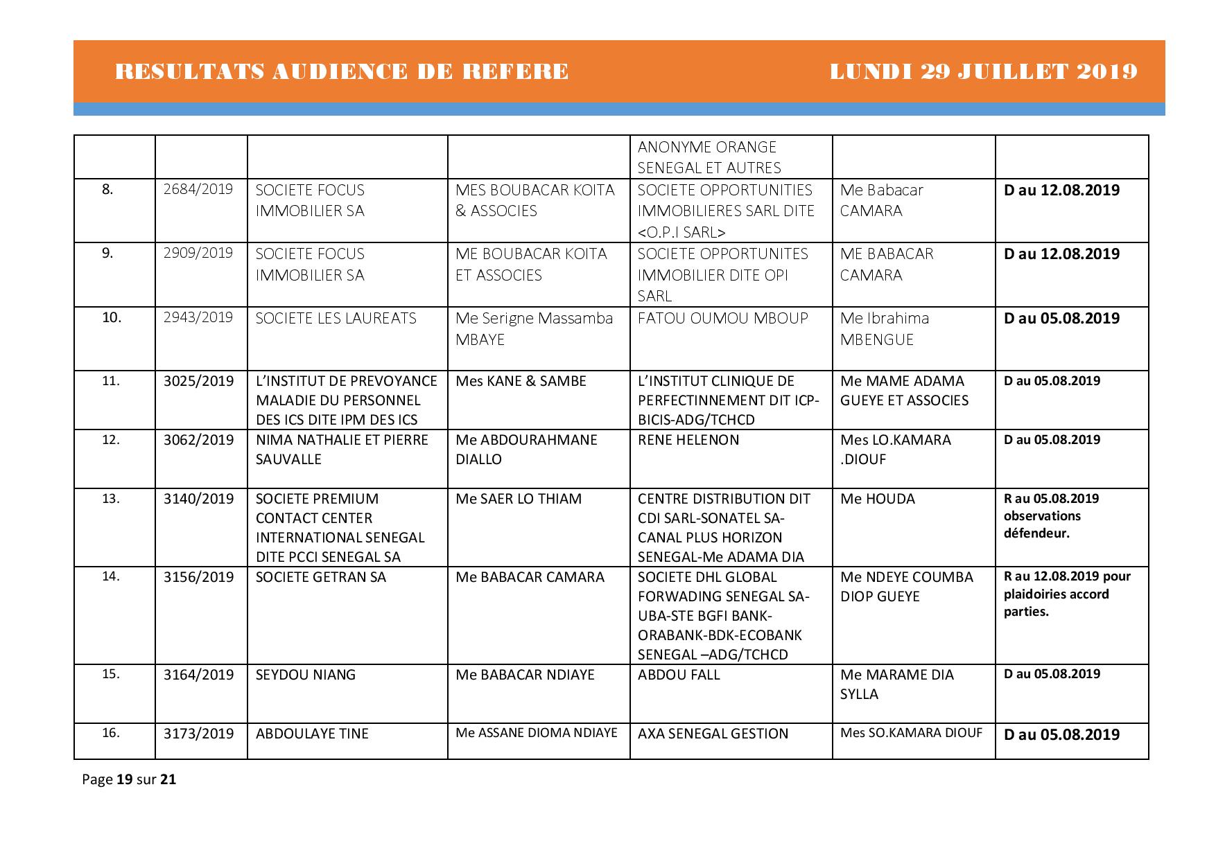 Tribunal du Commerce: Délibérés des Audiences du lundi 29 juillet 2019
