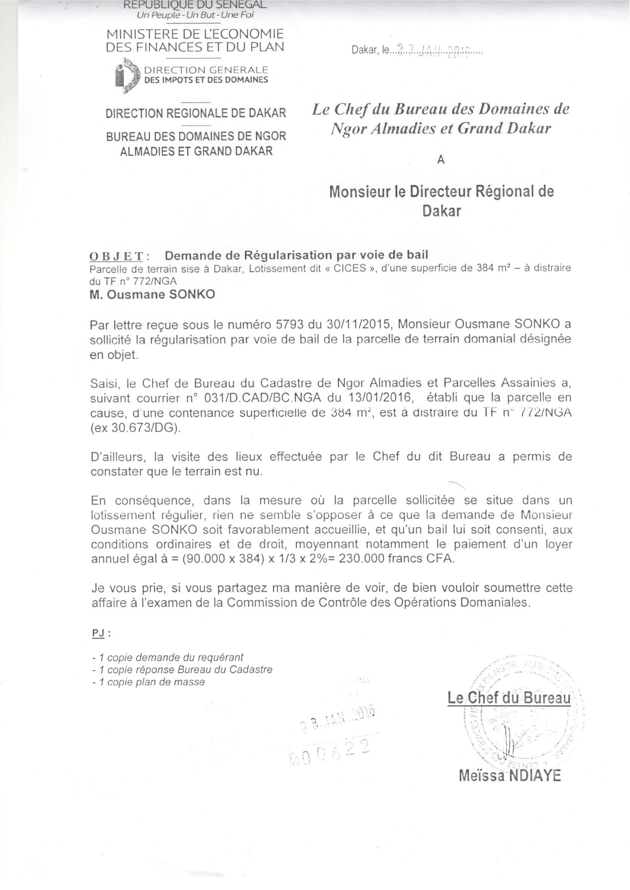 Demande de régulation par voie de bail : Les parcelles du lotissement du CICES, 13 592 NGA (Ex TF 6226 DG) 772/NGA ex (30 673/DG) trahissent Ousmane Sonko Demande de régulation par voie de bail : Les parcelles du lotissement du CICES, 13 592 NGA (Ex TF 6226 DG) 772/NGA ex (30 673/DG) trahissent Ousmane Sonko