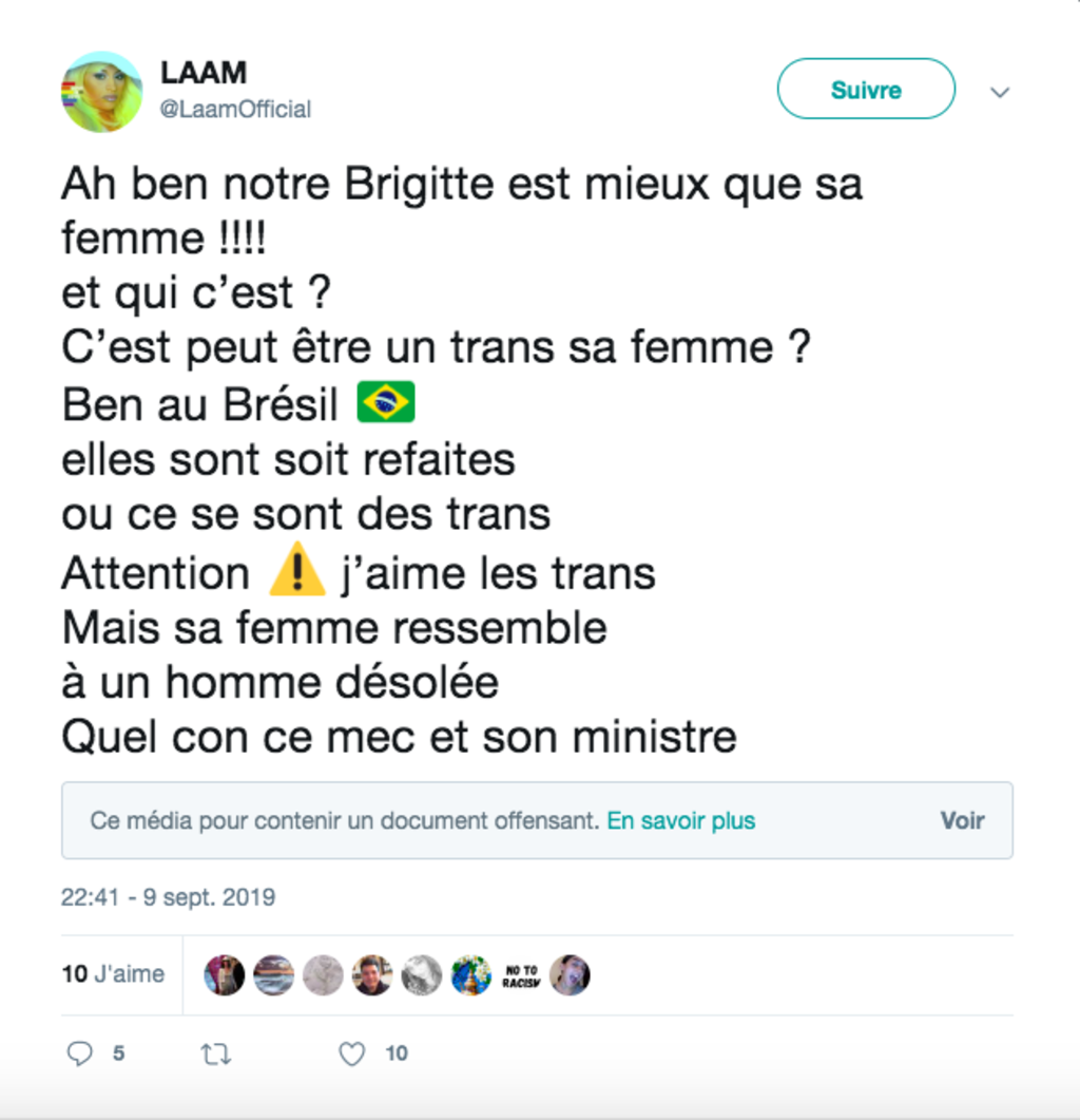 Le message très maladroit de Lââm pour défendre Brigitte Macron contre les attaques de Jair Bolsonaro