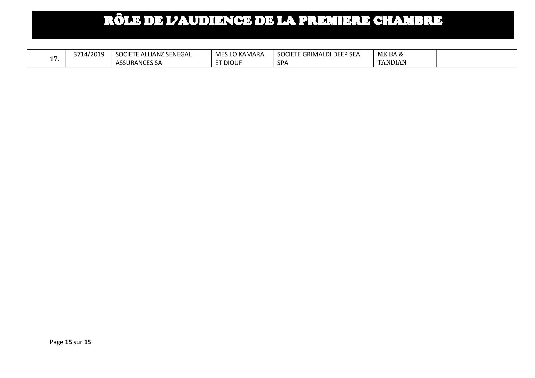 Tribunal du Commerce: Audiences de la Première Chambre de ce mercredi 11 septembre