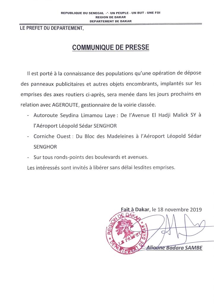 Dakar: Le Préfet signe l'arrêt de mort des panneaux publicitaires dans les rues