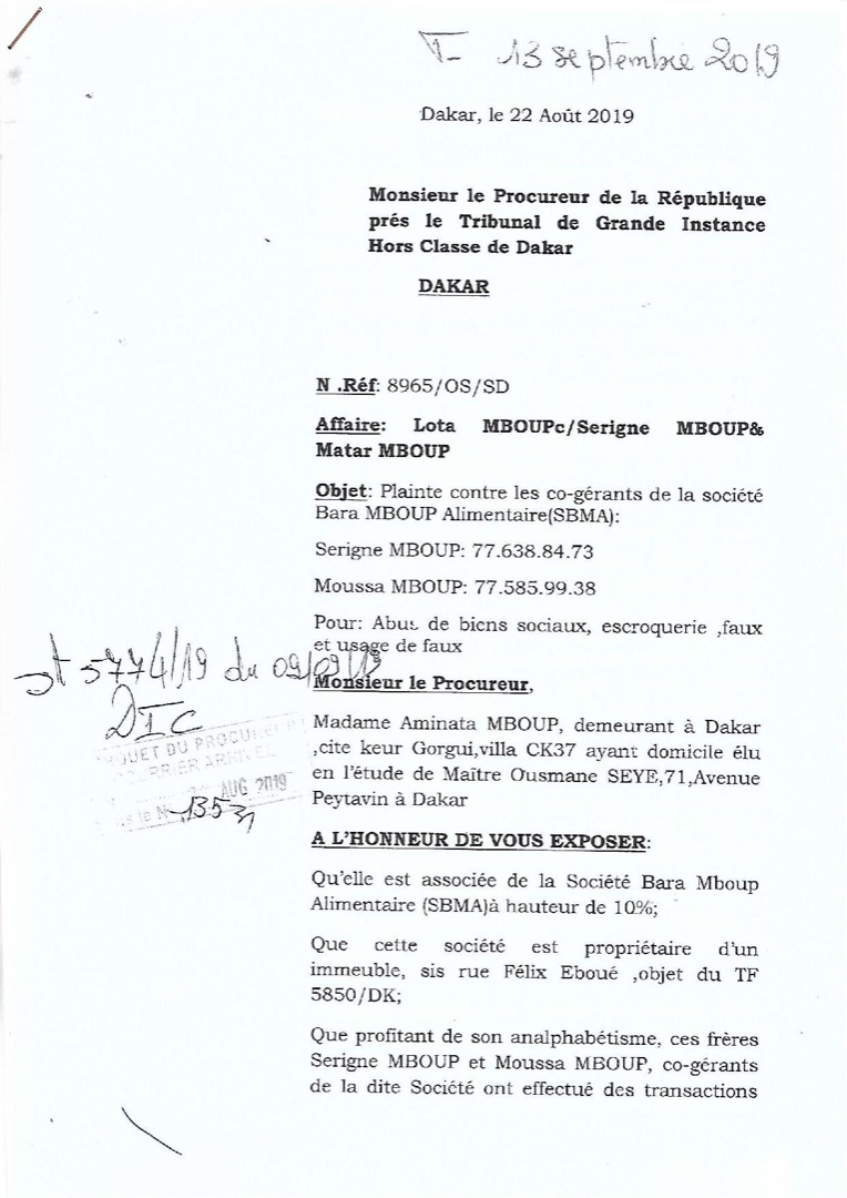 Escroquerie et abus de biens sociaux: Serigne Mboup et son frère visés par une plainte…de leur sœur