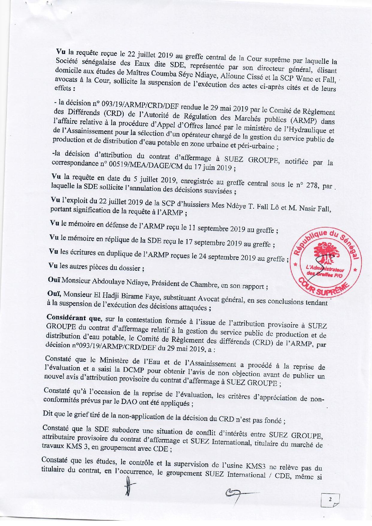 Contrat d’affermage de l’eau: Le Dg de l’Armp rétablit la vérité sur les prix proposés par la SDE et Suez