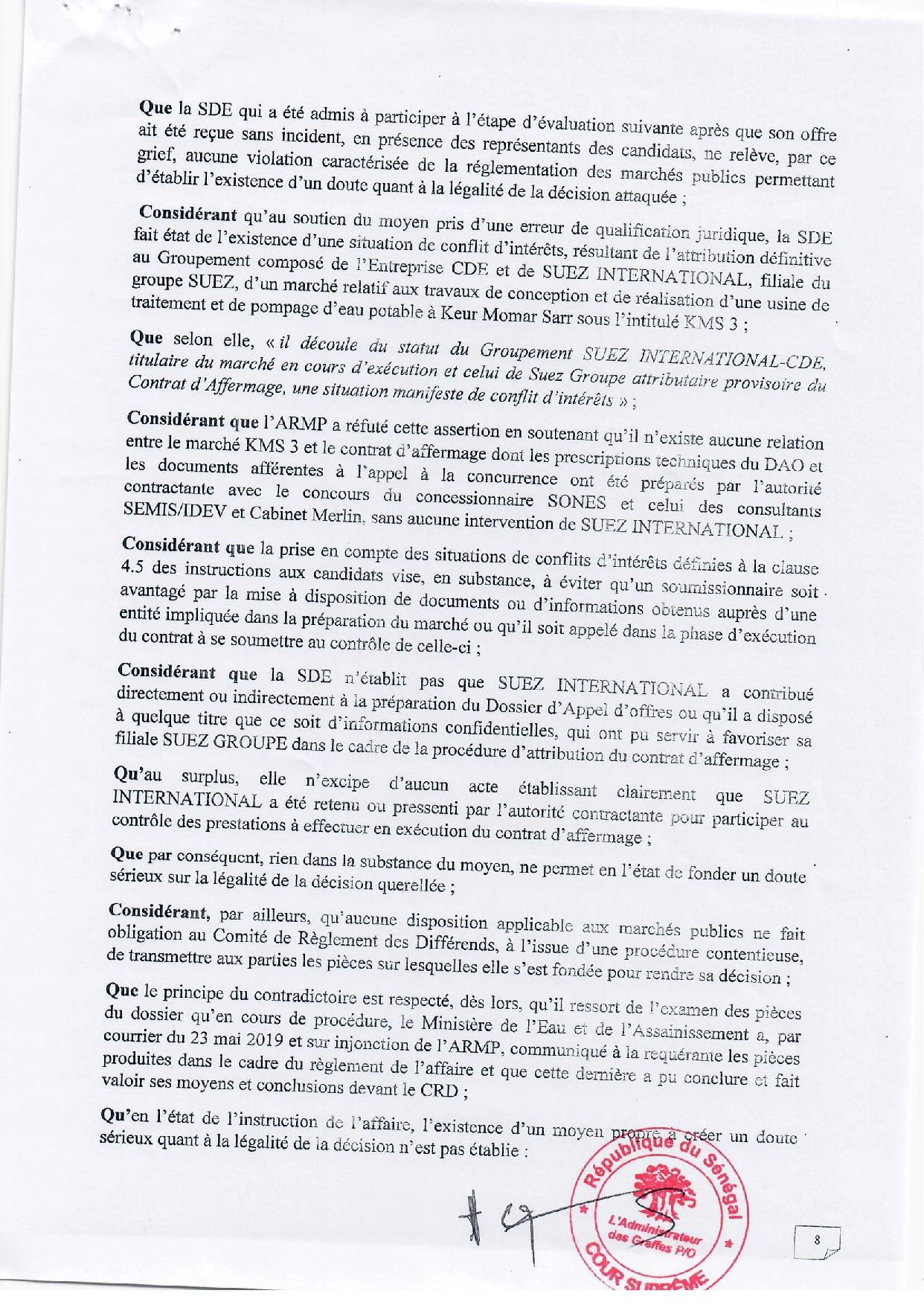 Contrat d’affermage de l’eau: Le Dg de l’Armp rétablit la vérité sur les prix proposés par la SDE et Suez