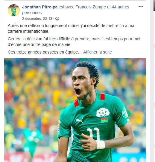 Le footballeur Jonathan Pitroipa prend sa retraite internationale