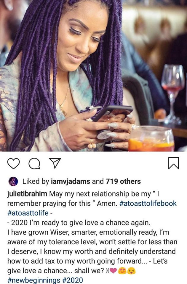 L’importante annonce de Juliet Ibrahim sur sa vie amoureuse pour la nouvelle année 2020