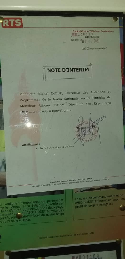 RTS: Racine Talla cède à la pression du personnel et limoge le DRH