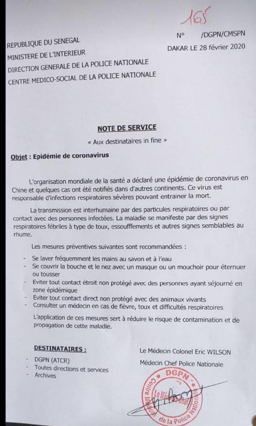 Epidémie du Coronavirus: Le Gouvernement sénégalais expose les mesures préventives à prendre