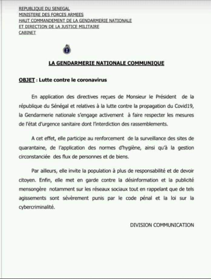 Coronavirus - Contre la publicité mensongère: La Gendarmerie avertit et met en garde
