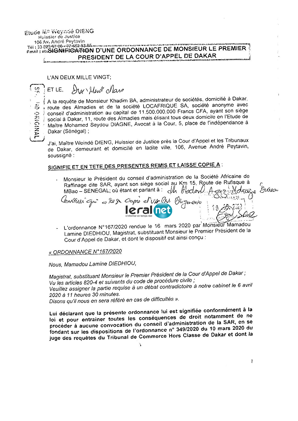 Gros scandale à la SAR entre le PCA, le DG et Amadou Bâ