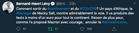 Lutte contre le Coronavirus: BHL félicite Macky Sall