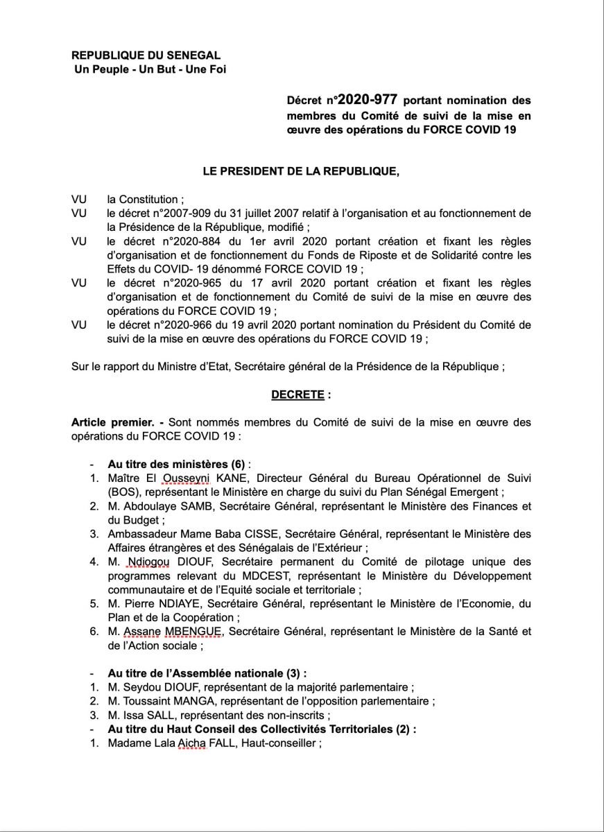 Force Covid-19 : les 30 membres du Comité suivi connus