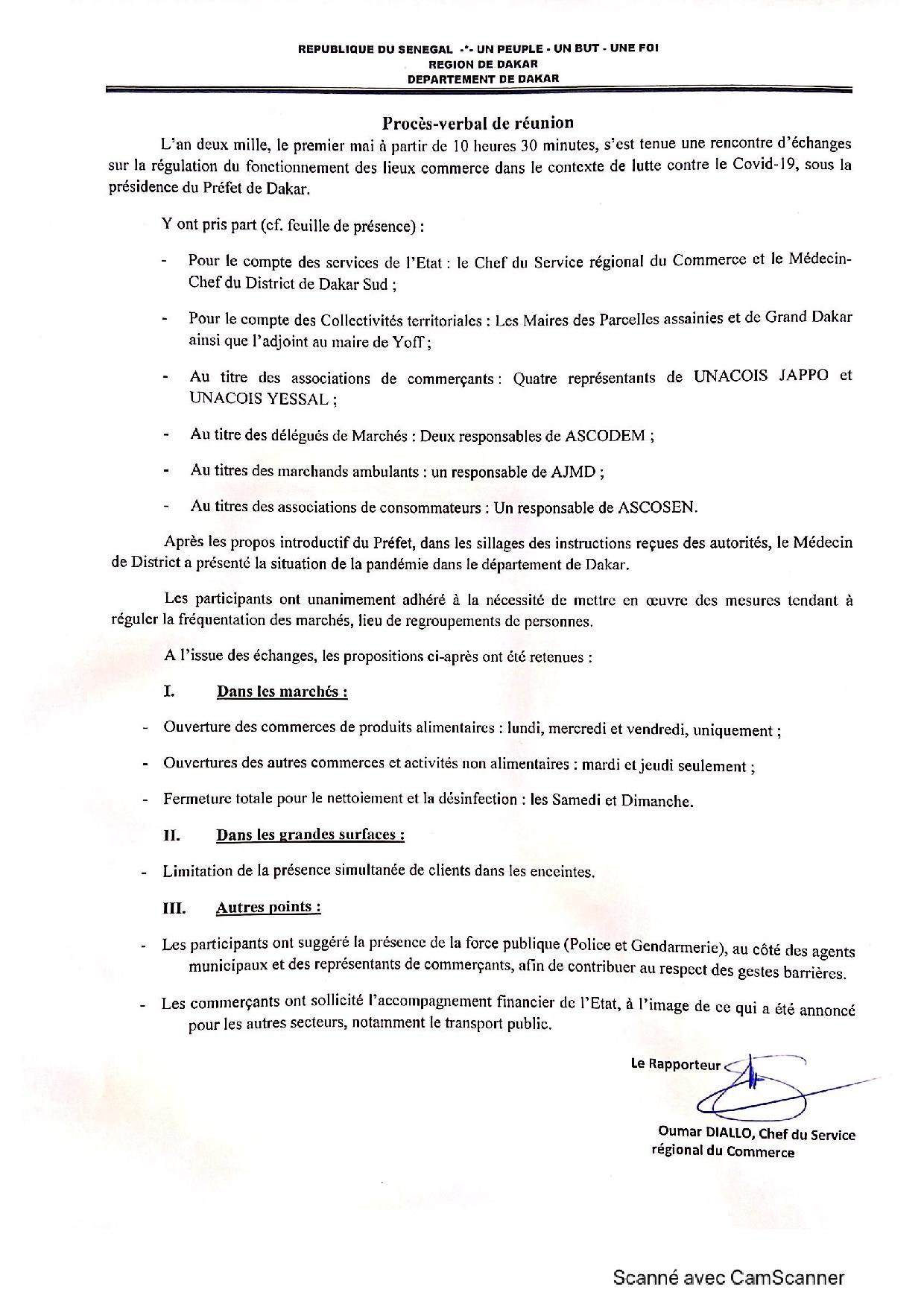 Le préfet de Dakar conclut un accord de fermeture temporaire des commerces avec les commerçants