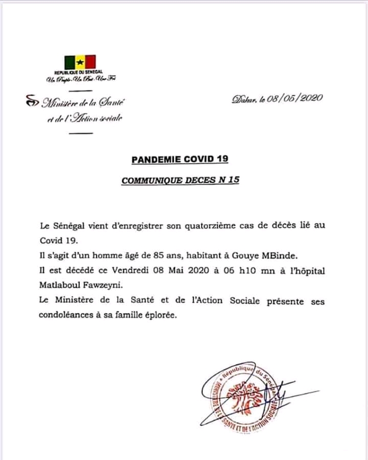 URGENT ! 14e cas de décès lié au Covid-19