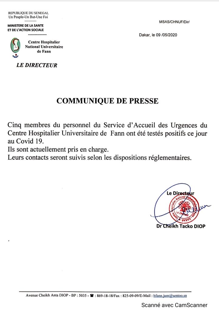 Covid-19: 5 membres du service d’accueil des Urgences de Fann, testés positifs