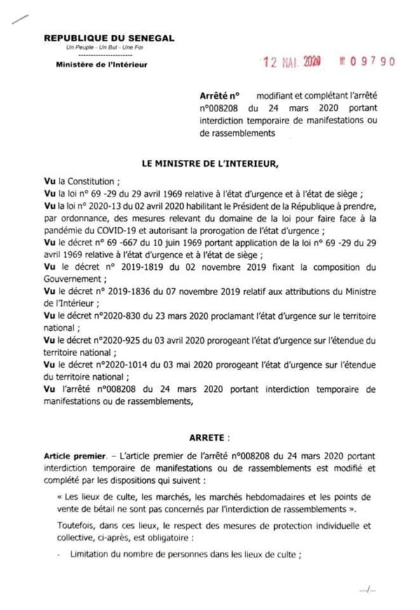 Arrêté pris après la déclaration présidentielle : Les nouvelles mesures d’Aly Ngouille Ndiaye