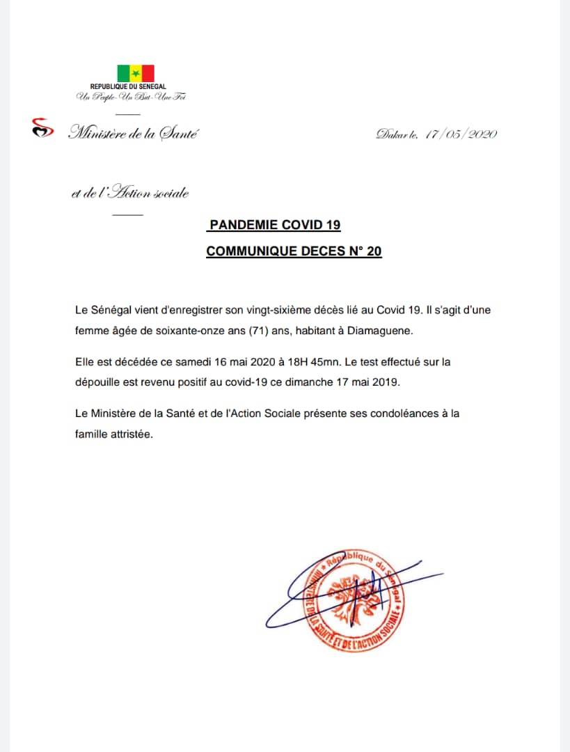 Covid-19: Le Sénégal vient d’enregistrer son 26e décès