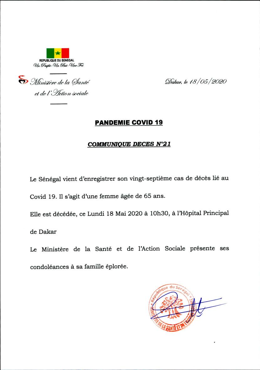 Covid 19: Le Sénégal vient d’enregistrer son 27e décès