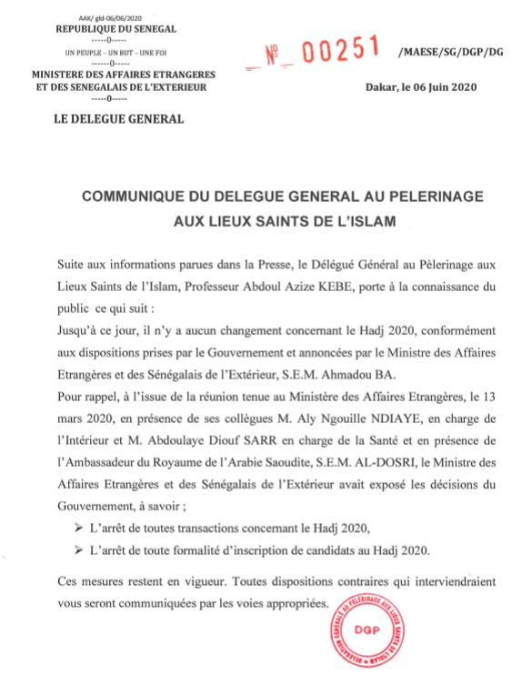 Changement concernant le Hadj 2020: Pr. Abdoul Aziz Kébé apporte des éclaircissements