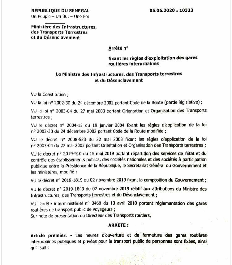 Transport interurbain: Oumar Youm fixe les heures d’ouverture et de fermetures des gares