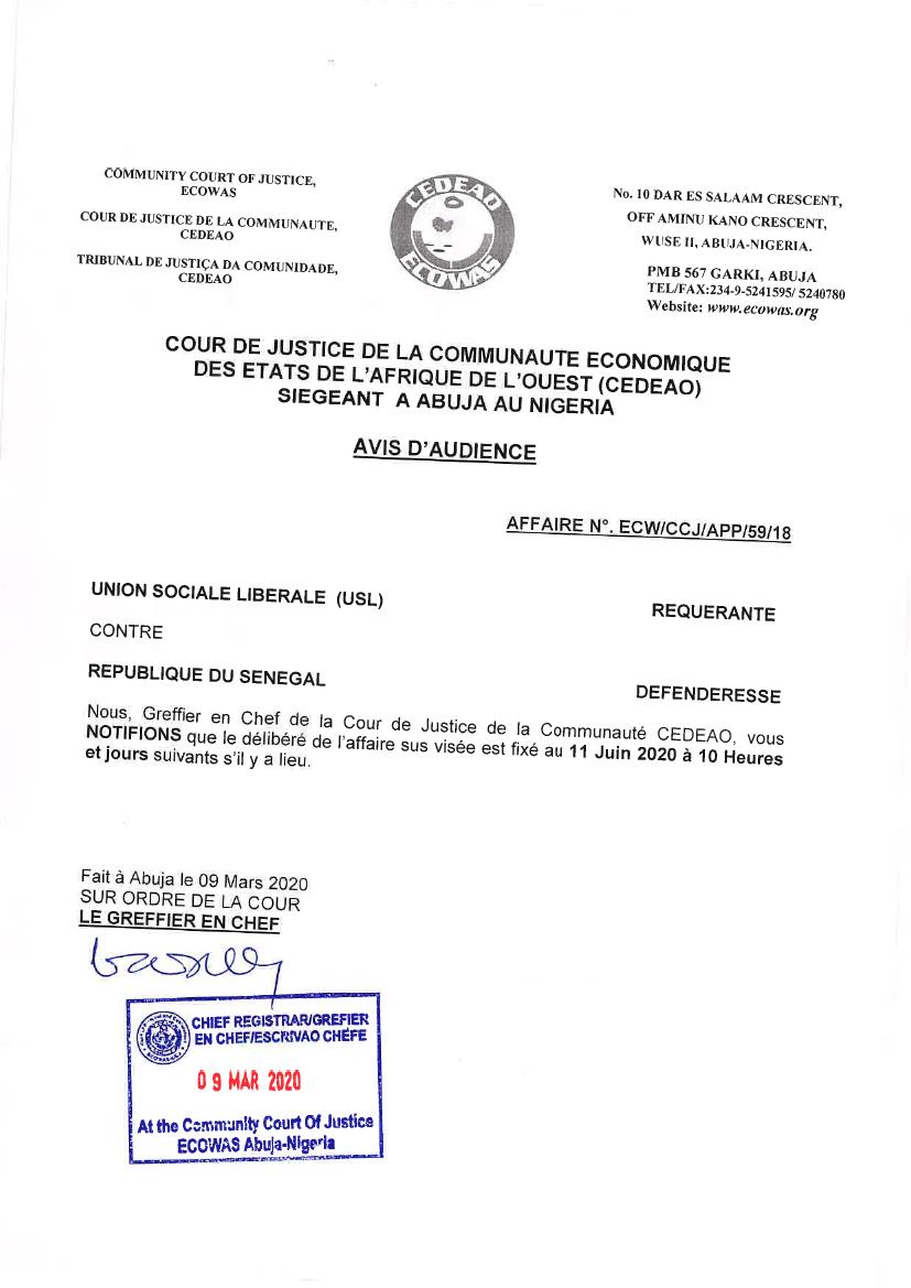 La Loi sur le parrainage électoral attaquée par Me Abdoulaye Tine: Le délibéré de la Cour de Justice de la Cedeao attendu jeudi prochain