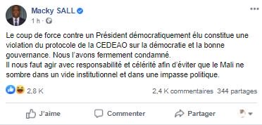 Coup d’Etat au Mali: «Le coup de force contre un Président démocratiquement élu constitue une violation du protocole de la CEDEAO »(Macky Sall)
