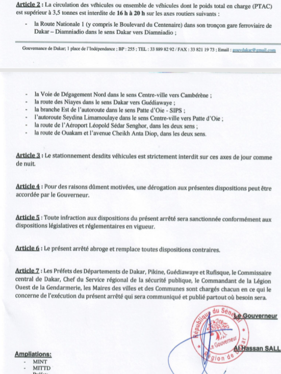 Véhicules gros porteurs: Voici l’arrêté portant réglementation de leurs horaires de circulation