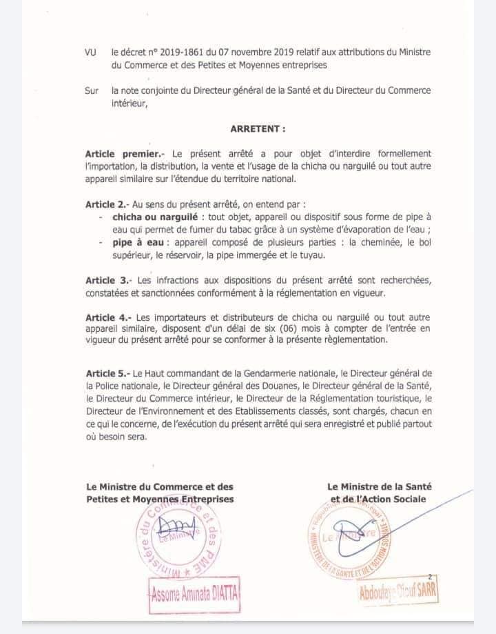 Usage, vente et distribution...: Le Sénégal interdit la chicha