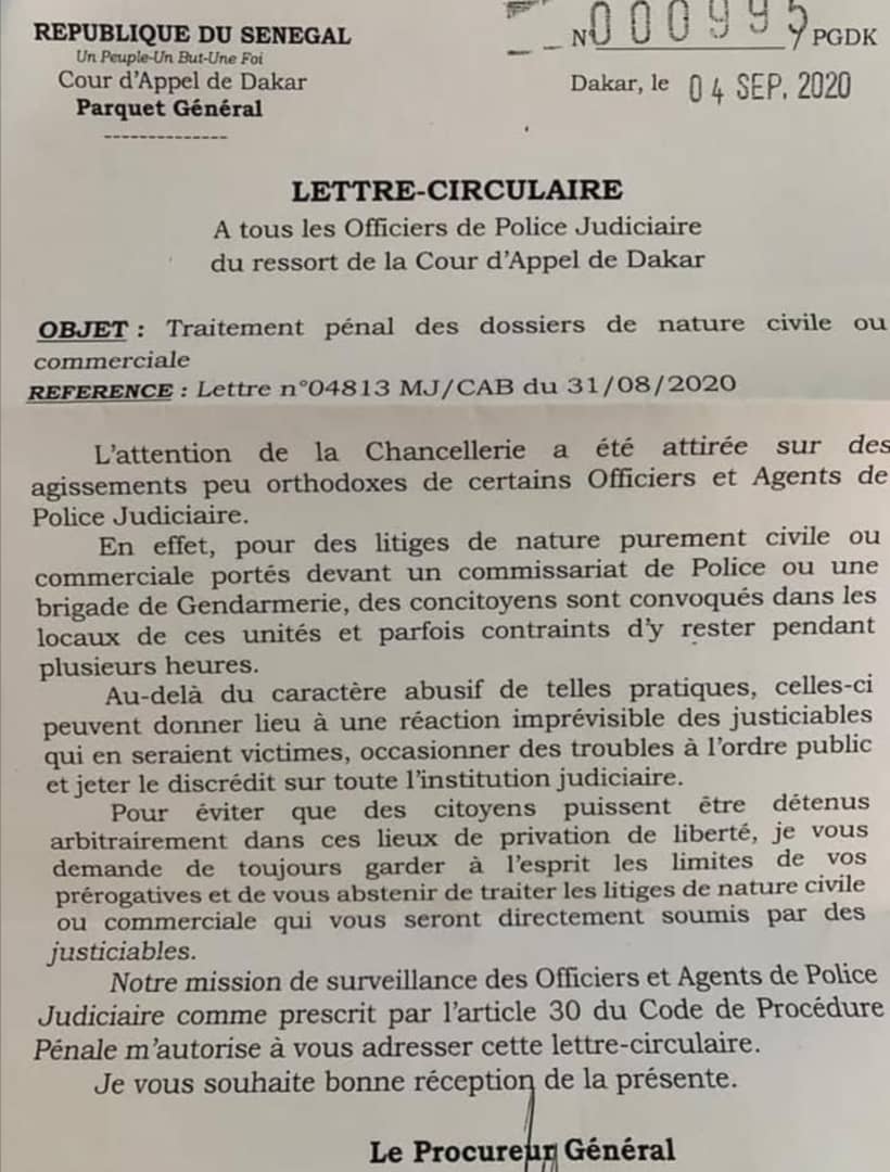 DES AFFAIRES CIVILES OU COMMERCIALES DEVANT LA POLICE ET LA GENDARMERIE: Le Pg tape sur la table