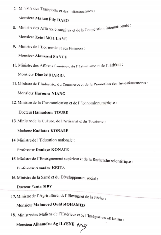Document - Mali: La nouvelle liste gouvernementale, la fille d'Alpha Omar Konaré, ministre de...