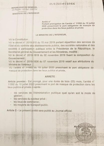 Port du masque, interdiction des rassemblements: L'Etat proroge les arrêtés