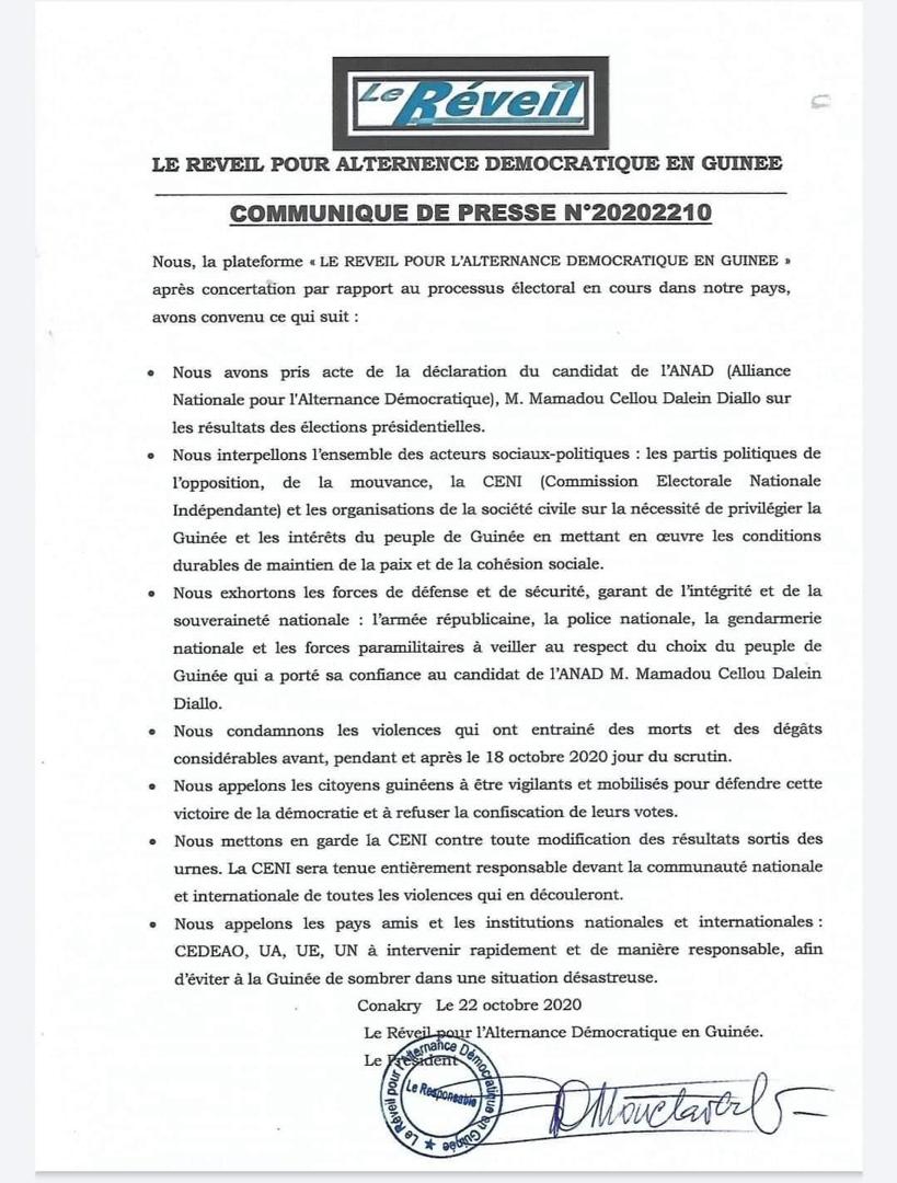 Guinée Présidentielle: le camp de Cellou Dalein Diallo met en garde la CENI et avertit...(Document)