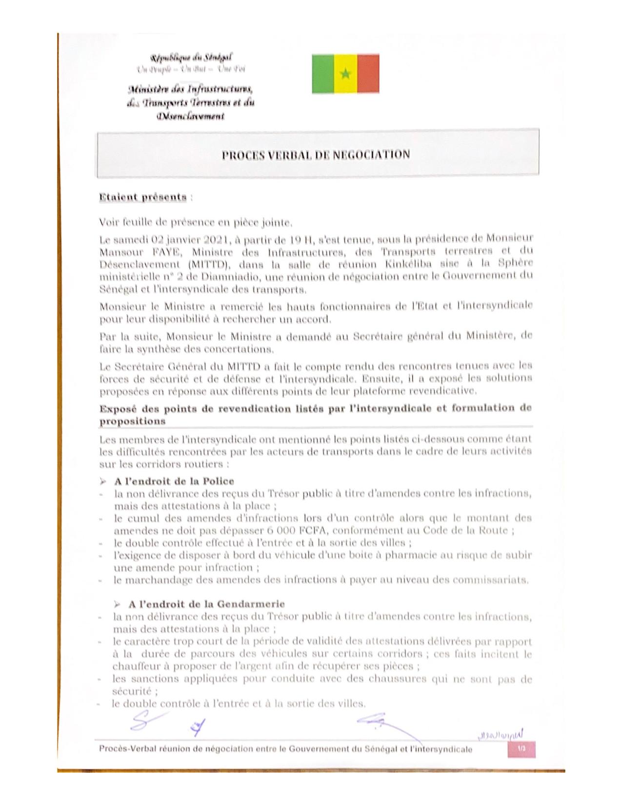Fin de grève des camionneurs / Corruption, tracasseries (Document)