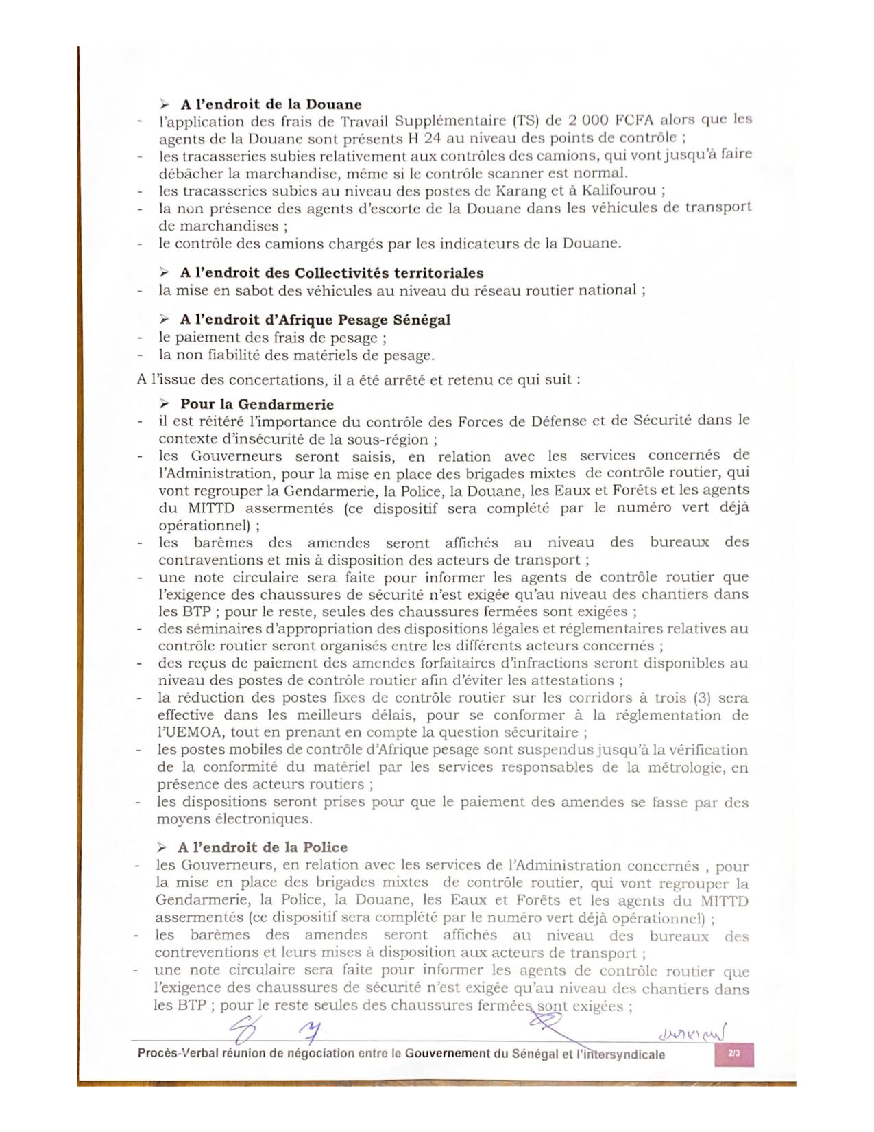 Fin de grève des camionneurs / Corruption, tracasseries (Document)