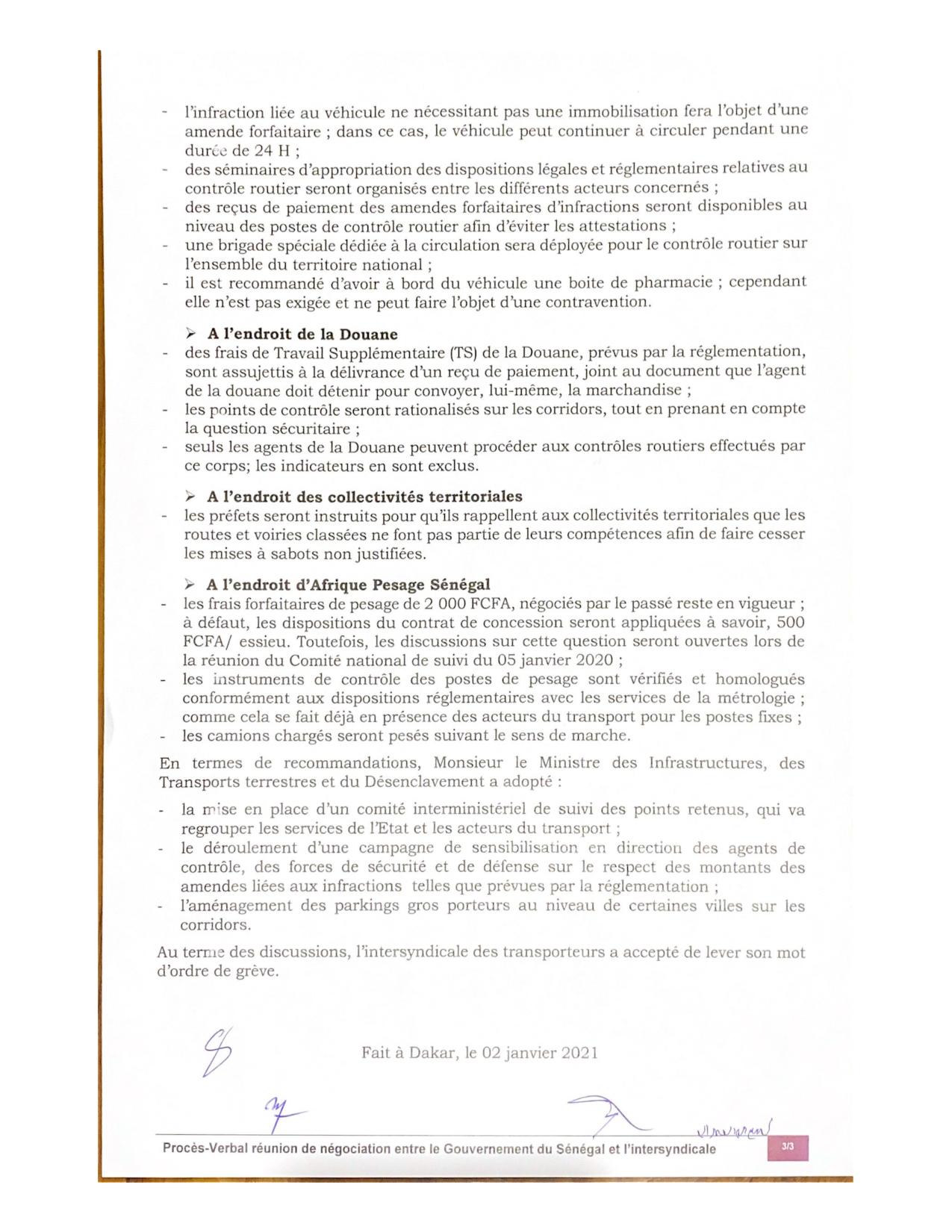 Fin de grève des camionneurs / Corruption, tracasseries (Document)