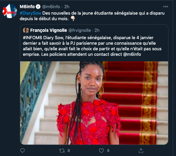 Disparition : Ce que Diary Sow aurait dit à la police française selon la chaîne française, M6 France