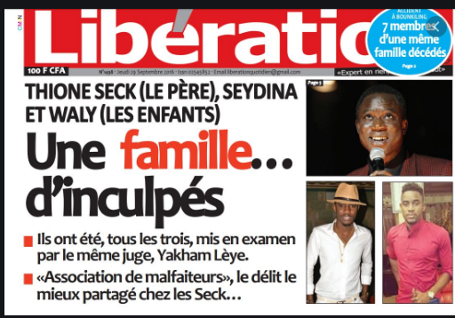 La Une du journal Libération - Libération Sénégal online
