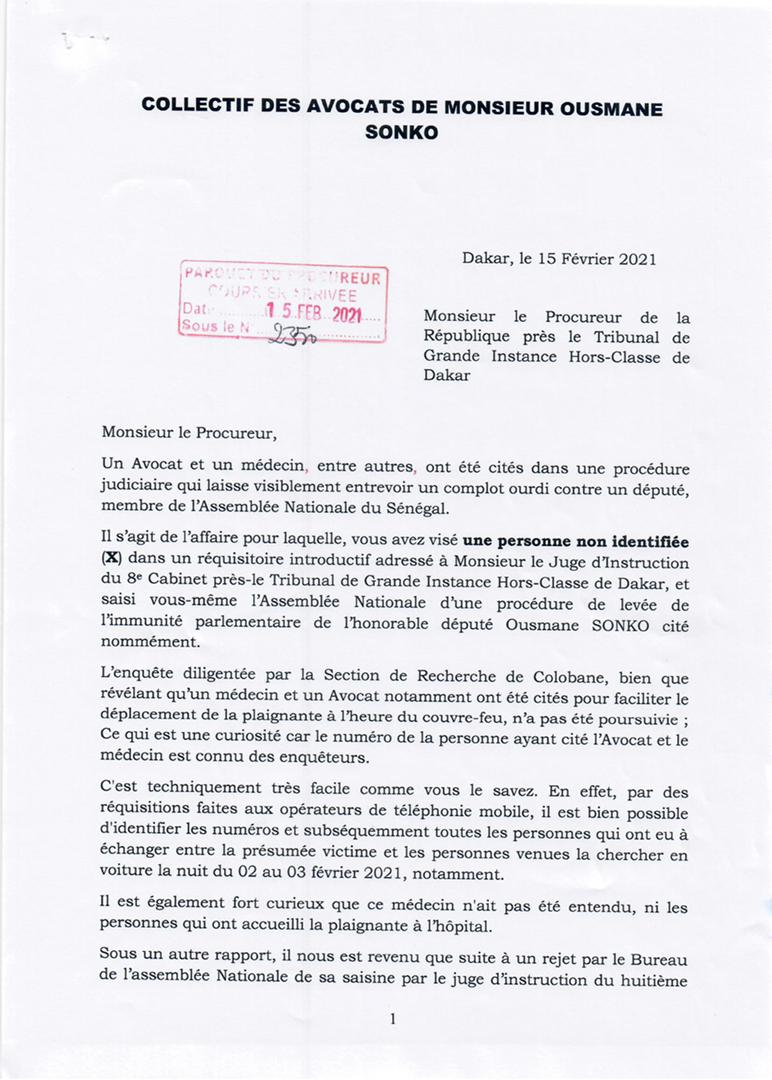 Lettre au Procureur: Les avocats d'Ousmane Sonko étalent les incongruités et vices de procédure (Document)