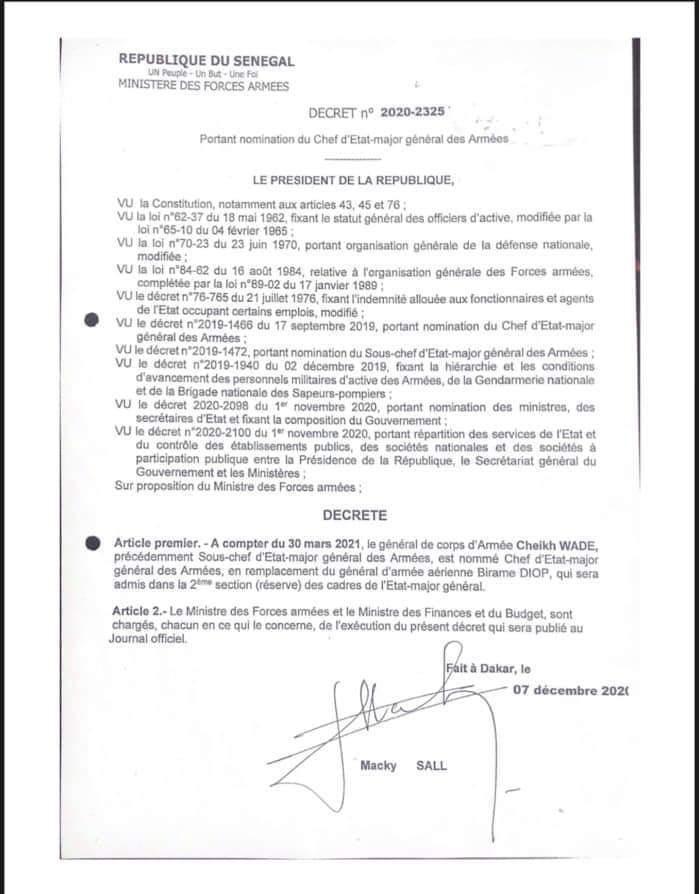 Le Général Birame Diop n'a pas été destitué, "pour avoir protégé son peuple", il part à la retraite