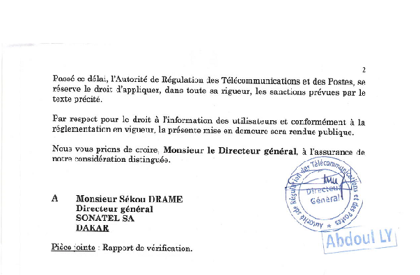 Non-respect des dispositions liées à la portabilité des numéros : Une nouvelle mise en demeure de l’ARTP à la SONATEL