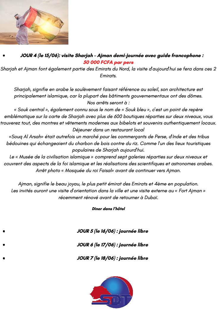 SDT vous fait découvrir Dubaï avec 1 250.000 FCfa TTC (****) Tél : +221775230916