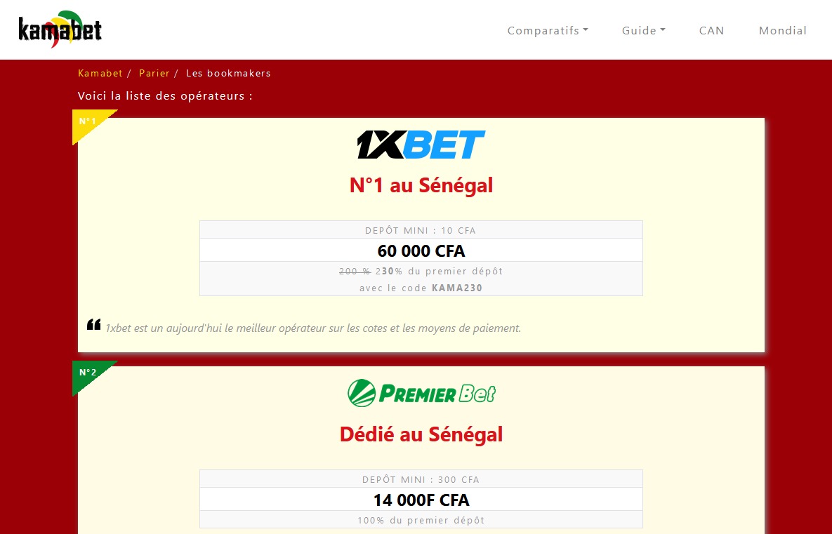 Le meilleur bookmaker accessible au Sénégal