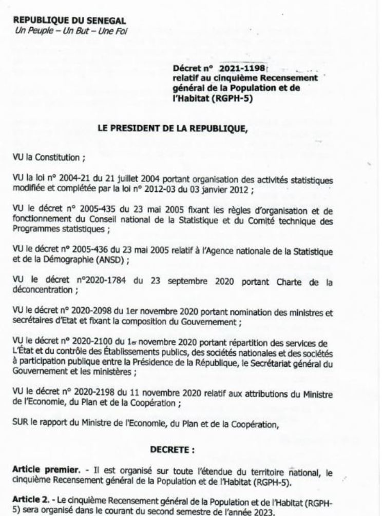 Population et habitat: Le 5e recensement décrété par Macky Sall